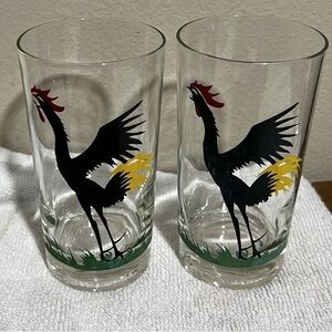 Crowing Rooster Black Rooster Tom Collins glass MCM Set Of 2